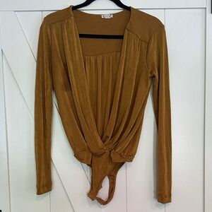Free People Brown Long Sleeve Bodysuit